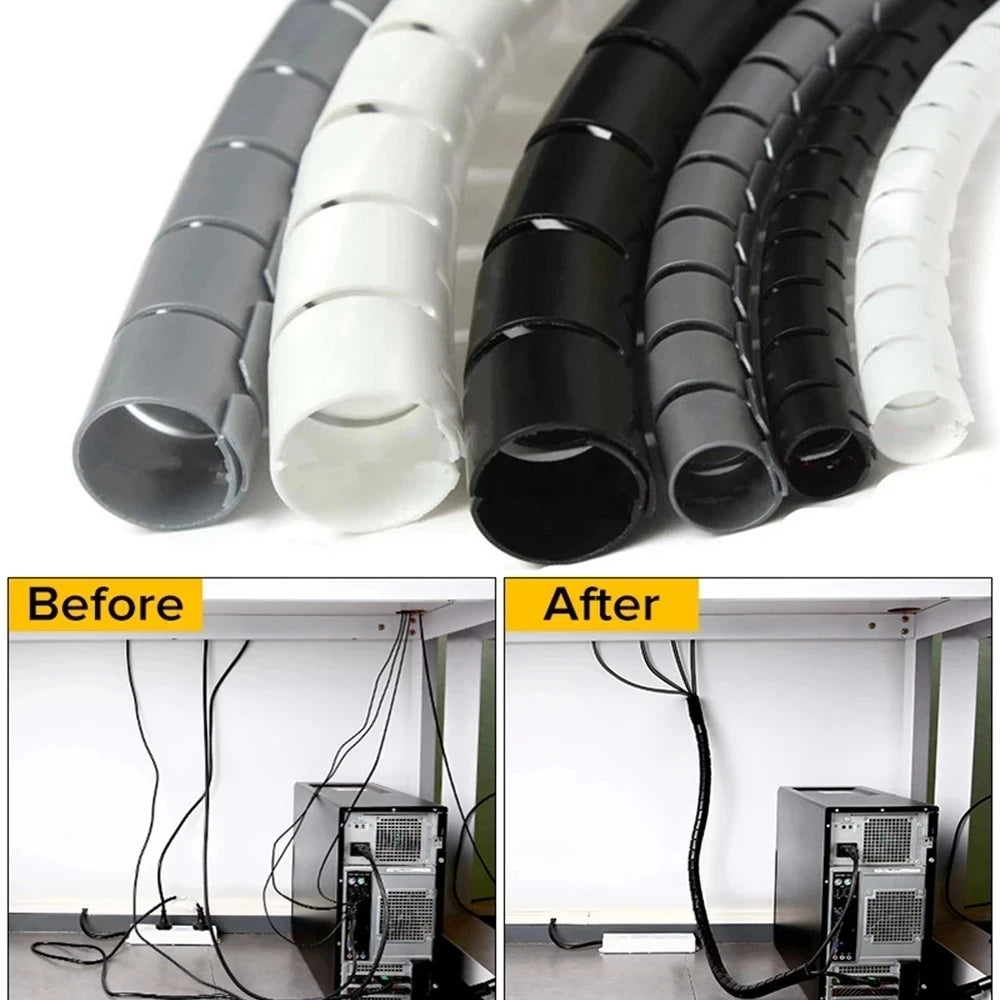 Protector de Cables en Espiral Flexible de 1 y 2 Metros – Tubo Organizador y Funda Protectora para Cables
