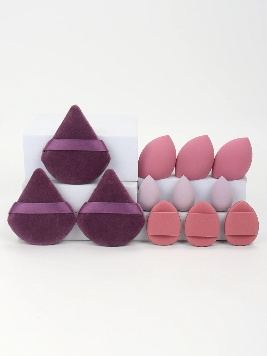 Set de Esponjas de Maquillaje de 12 Piezas – Borlas para Polvos, Mini Puffs y Beauty Blenders para Base y Corrector