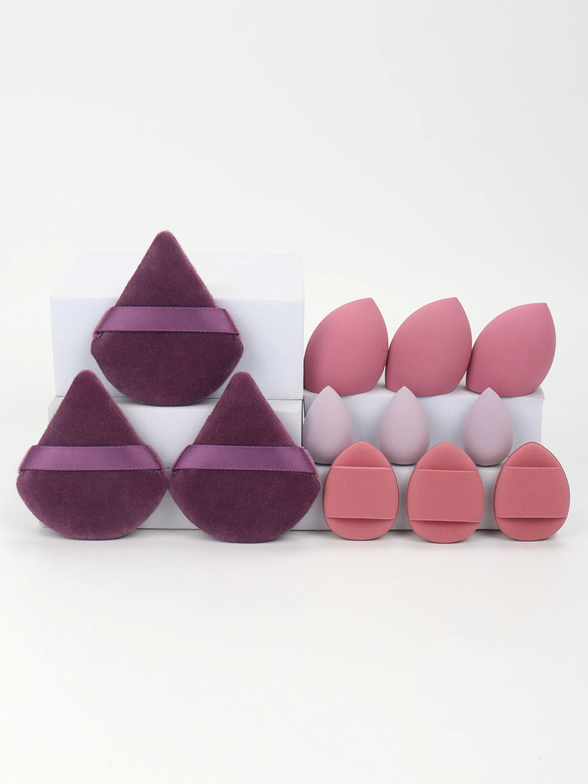 Set de Esponjas de Maquillaje de 12 Piezas – Borlas para Polvos, Mini Puffs y Beauty Blenders para Base y Corrector