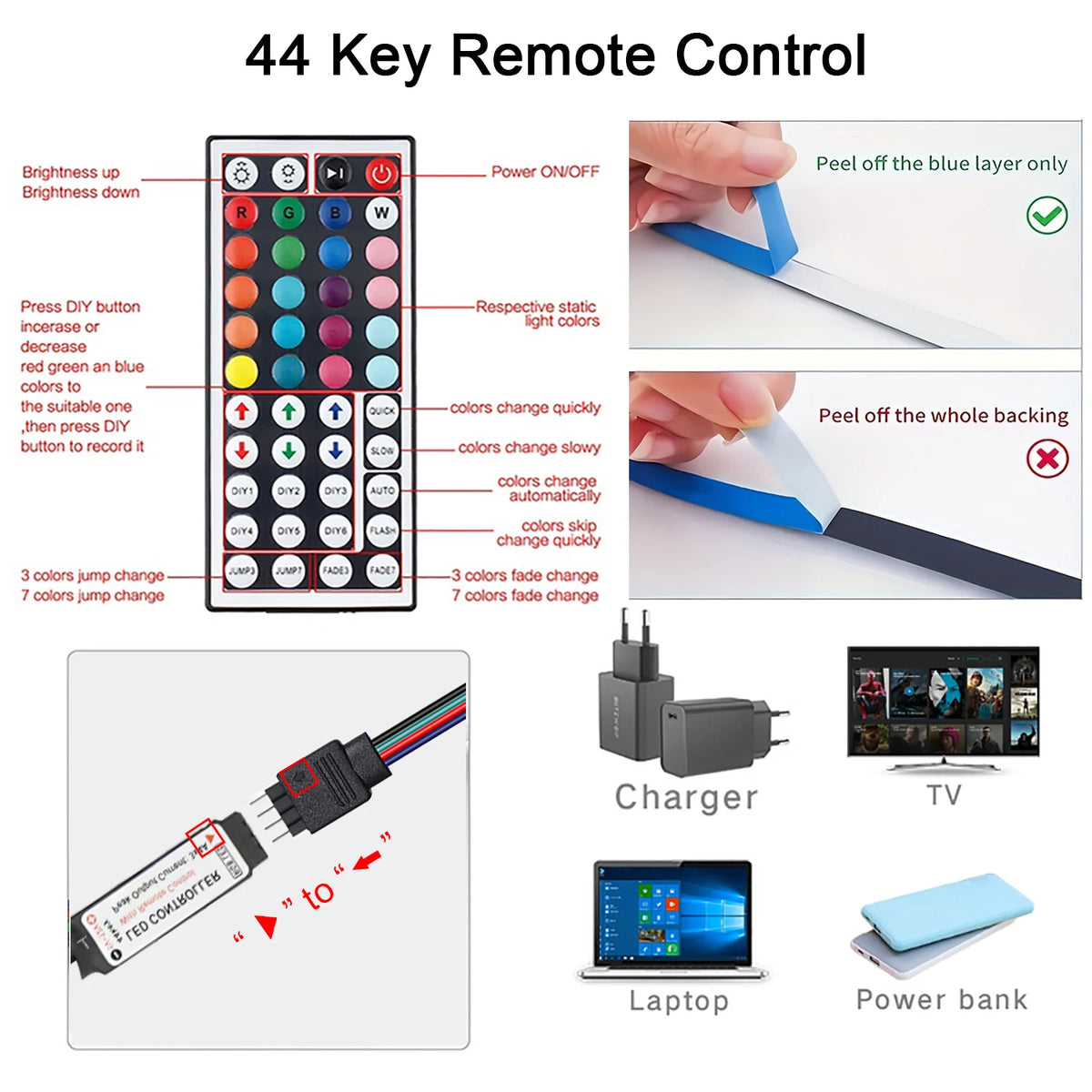 Tira de luces LED RGB con control remoto