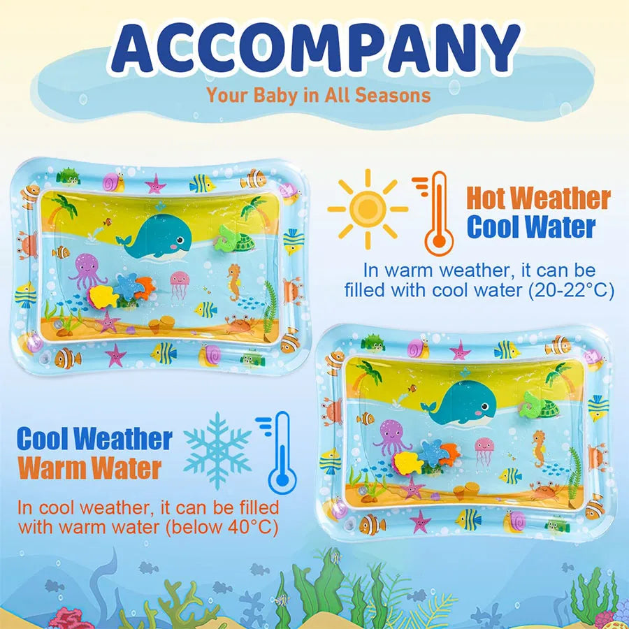 Colchoneta de Agua Inflable para Bebé – Tapete de Juego con Peces de Colores para Tiempo Boca Abajo