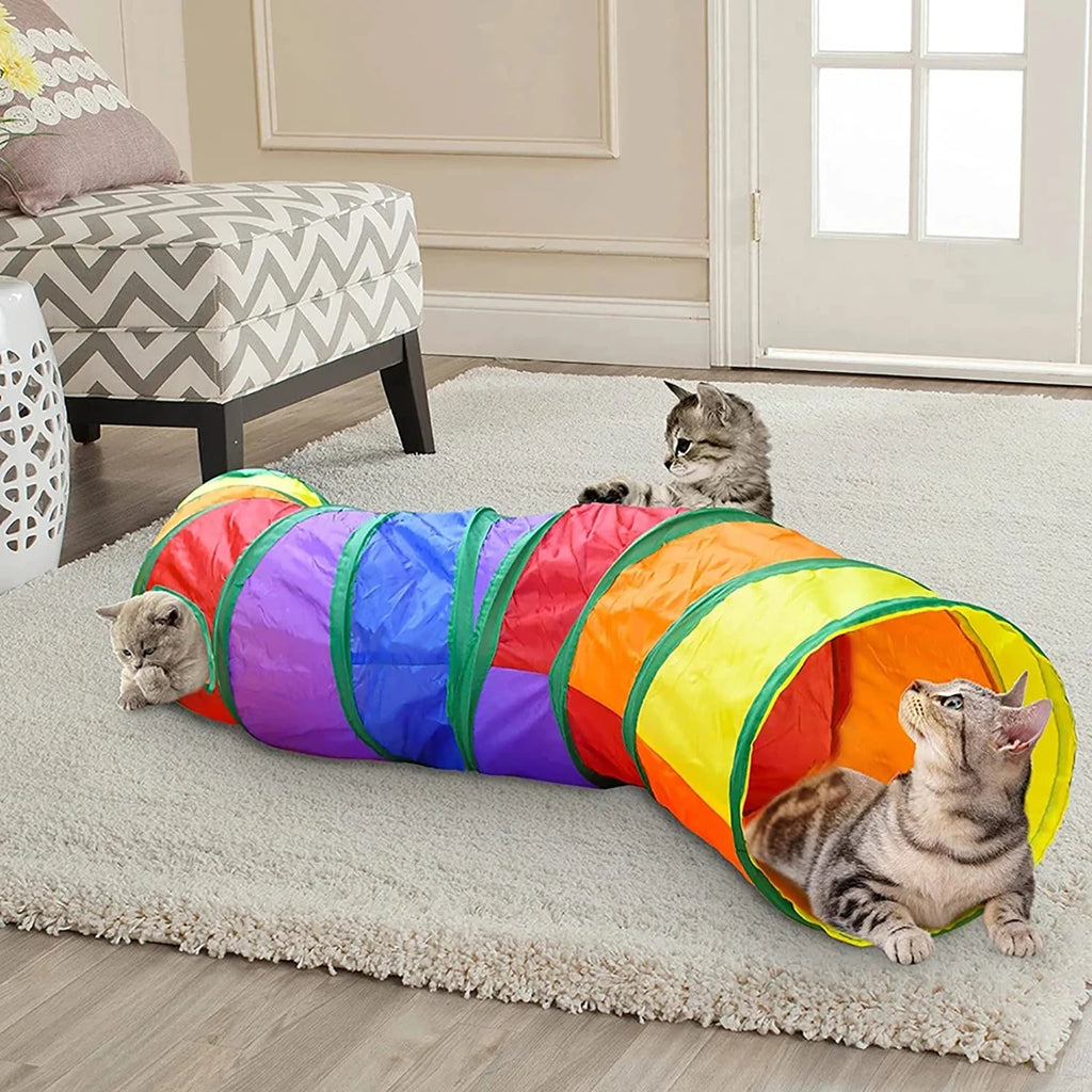 Túnel Plegable para Gatos Arcoíris 50 cm – Juguete Interactivo para Gatitos