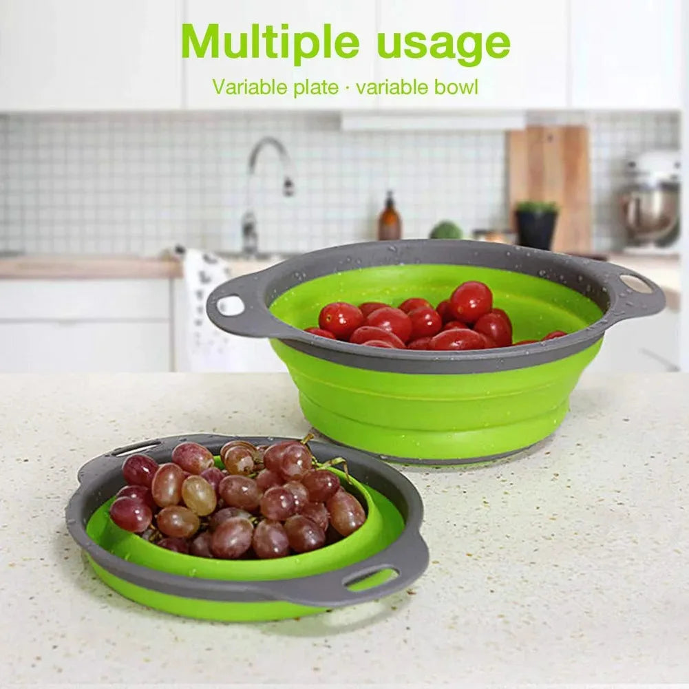 Colador Plegable de Silicona – Cesta Escurridora para Lavar Frutas y Verduras que Ahorra Espacio en la Cocina