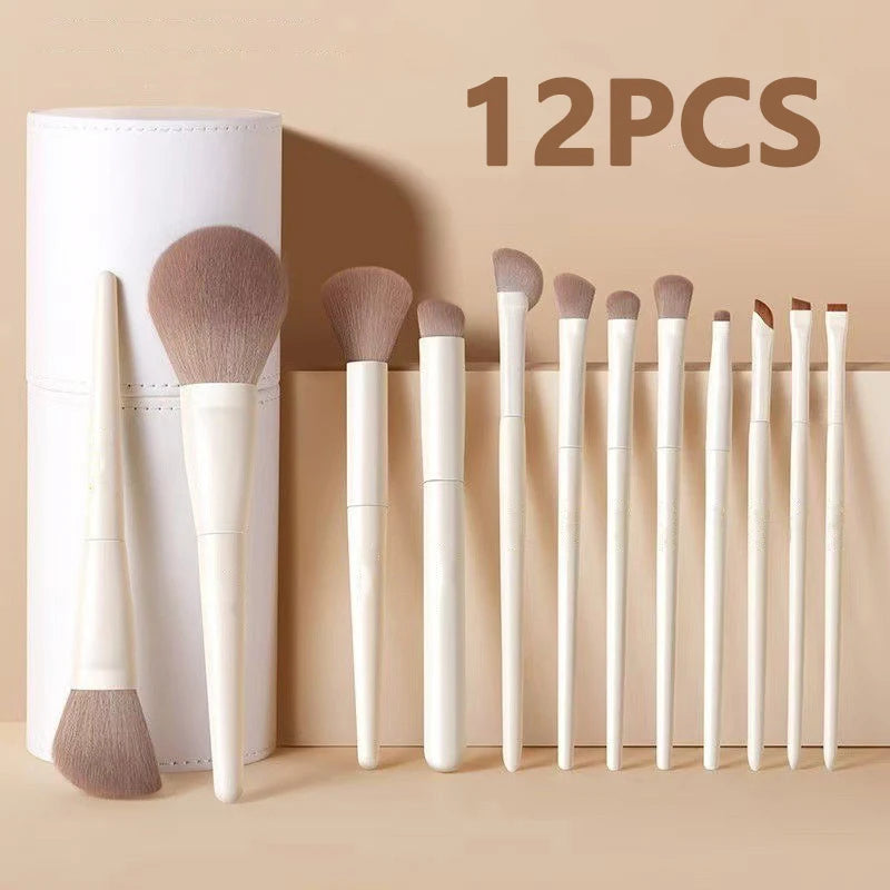 Set de 12 Brochas de Maquillaje – Cerdas Suaves para Base, Polvo, Rubor y Sombras