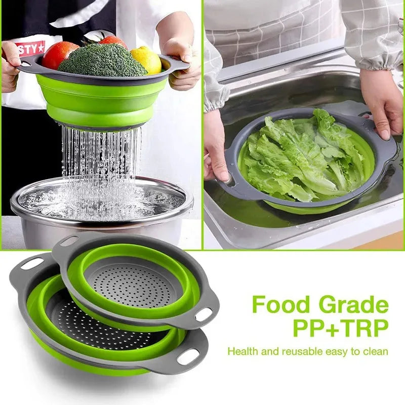 Colador Plegable de Silicona – Cesta Escurridora para Lavar Frutas y Verduras que Ahorra Espacio en la Cocina