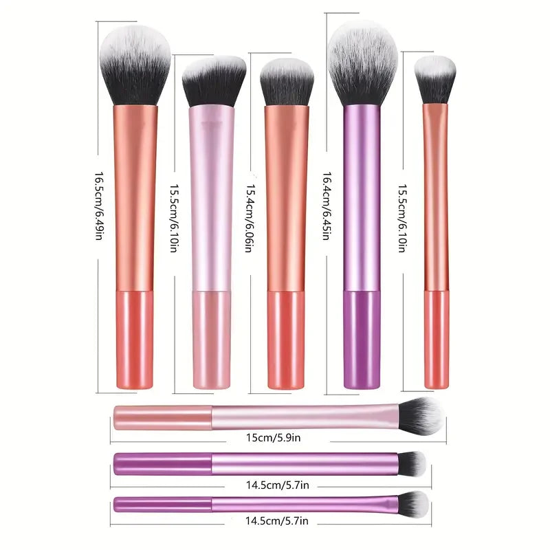 Set de 8 Brochas de Maquillaje – Cerdas Sintéticas Suaves