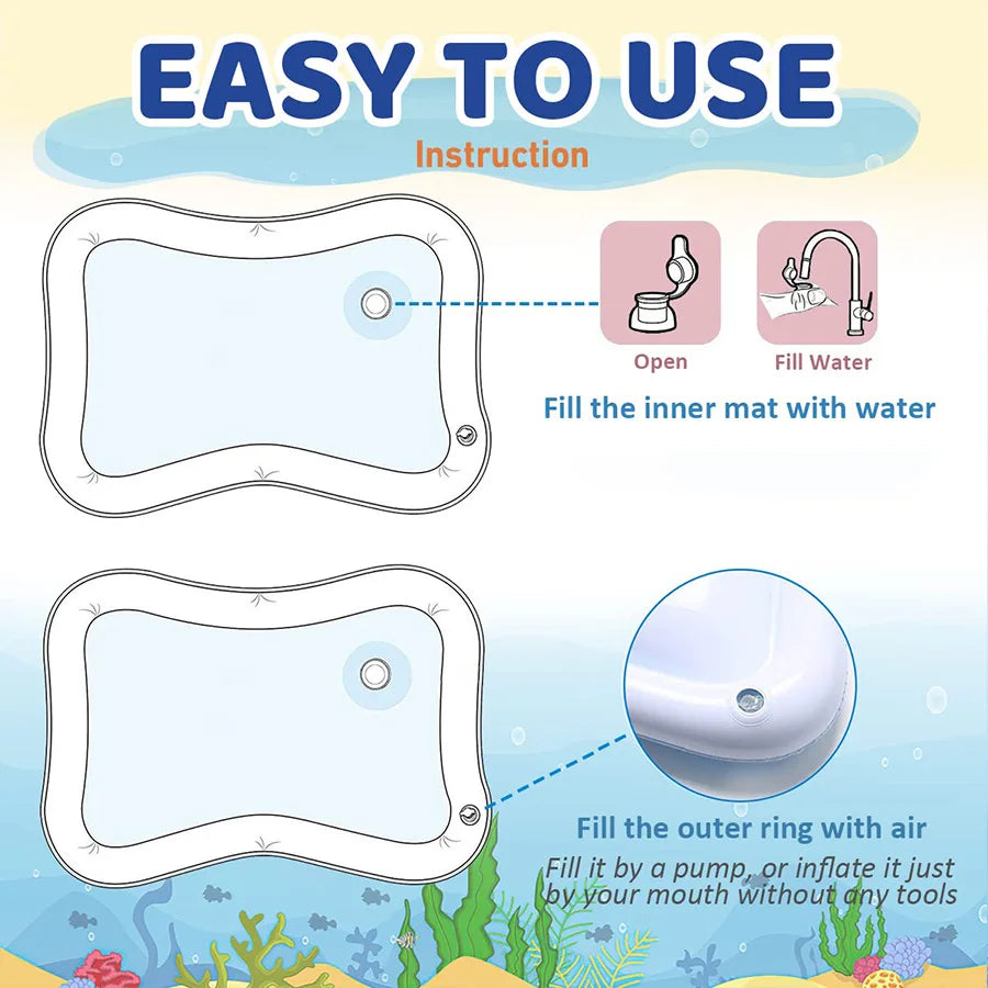 Colchoneta de Agua Inflable para Bebé – Tapete de Juego con Peces de Colores para Tiempo Boca Abajo