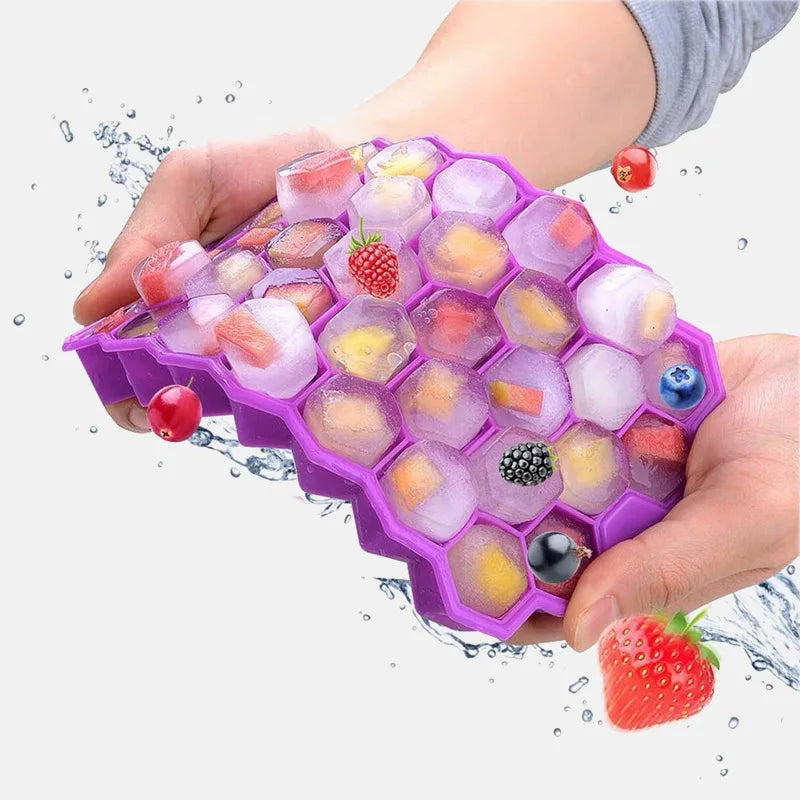 Molde de Silicona para Cubitos de Hielo con Tapa – Bandejas Apilables de Fácil Desmolde para Congelador, Cócteles y Bebidas