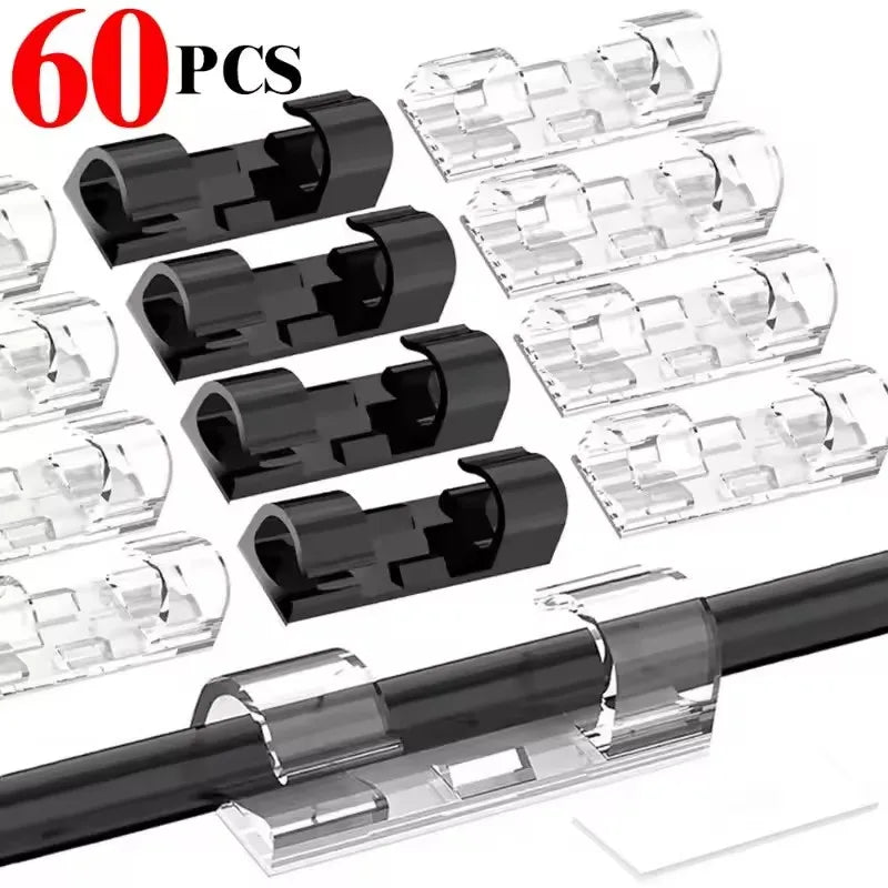 Clips Organizadores de Cables Autoadhesivos – Sujetacables para Escritorio, Oficina, Auto y Hogar