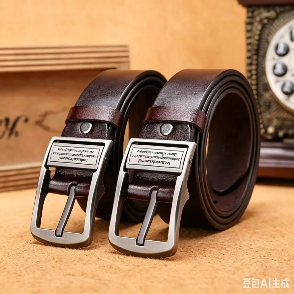 Cinturón de Cuero para Hombre – Hebilla Metálica Clásica, Set de 2 Piezas