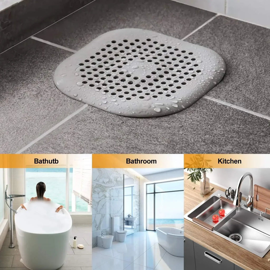Tapón de Desagüe de Silicona con Filtro Atrapapelos – Para Ducha, Bañera y Fregadero