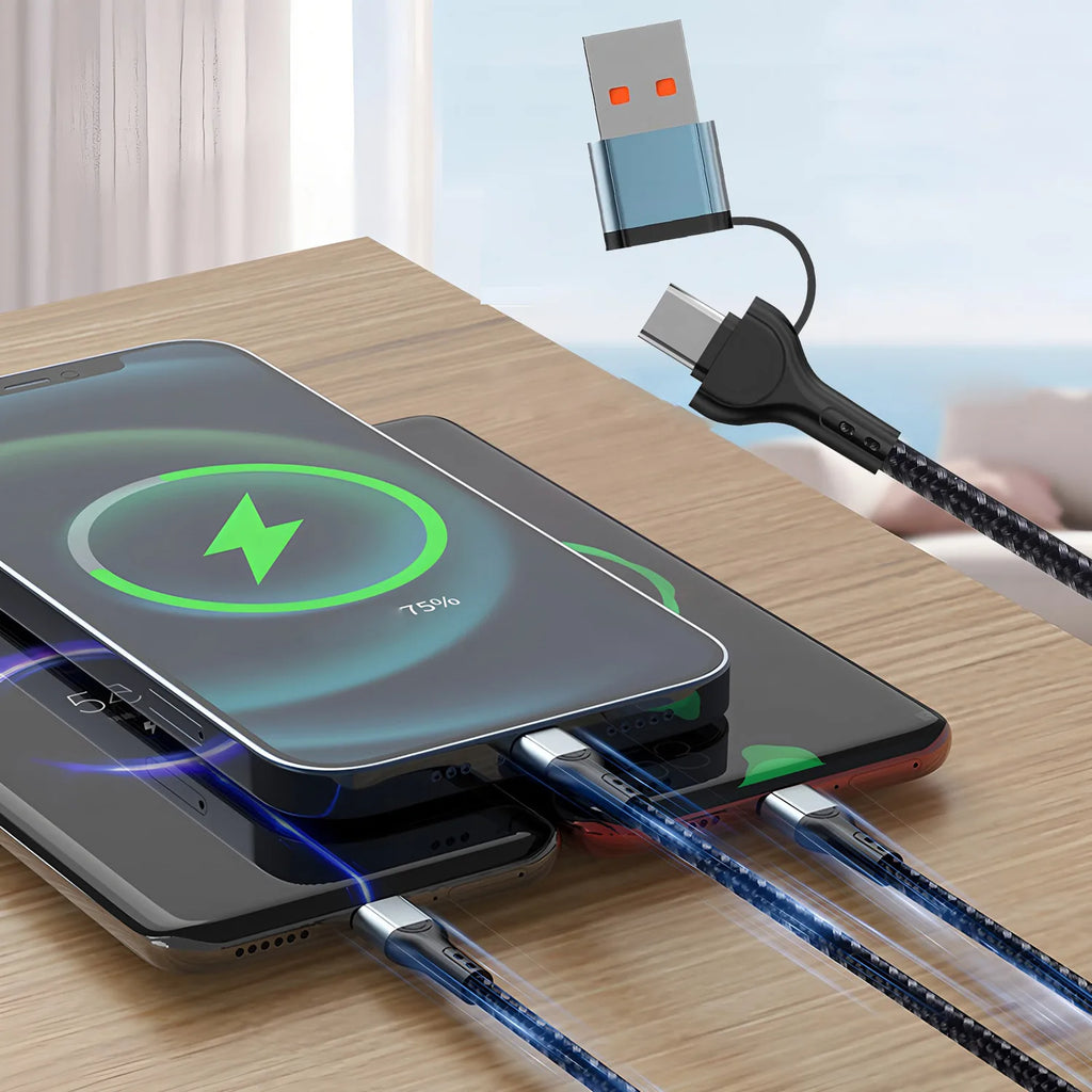 Cable de Carga USB 3 en 1 Trenzado de Nailon – Conectores Tipo C, Micro USB y Lightning para Teléfonos
