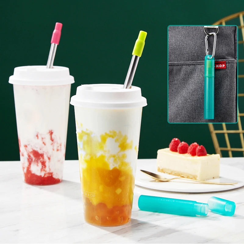 Pajita Telescópica Reutilizable de Acero Inoxidable con Estuche y Cepillo de Limpieza – Sorbetes Plegables de Viaje