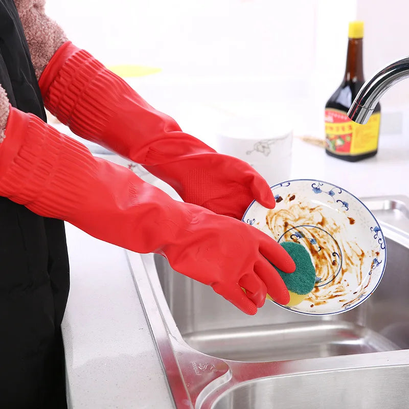 Guantes de Silicona Largos para Lavar Platos con Cerdas – Par Reutilizable e Impermeable para Cocina y Limpieza