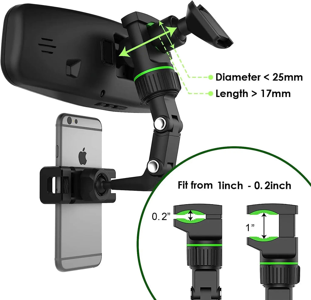 Soporte de Teléfono para Espejo Retrovisor 360° – Giratorio y Retráctil para Auto, Universal