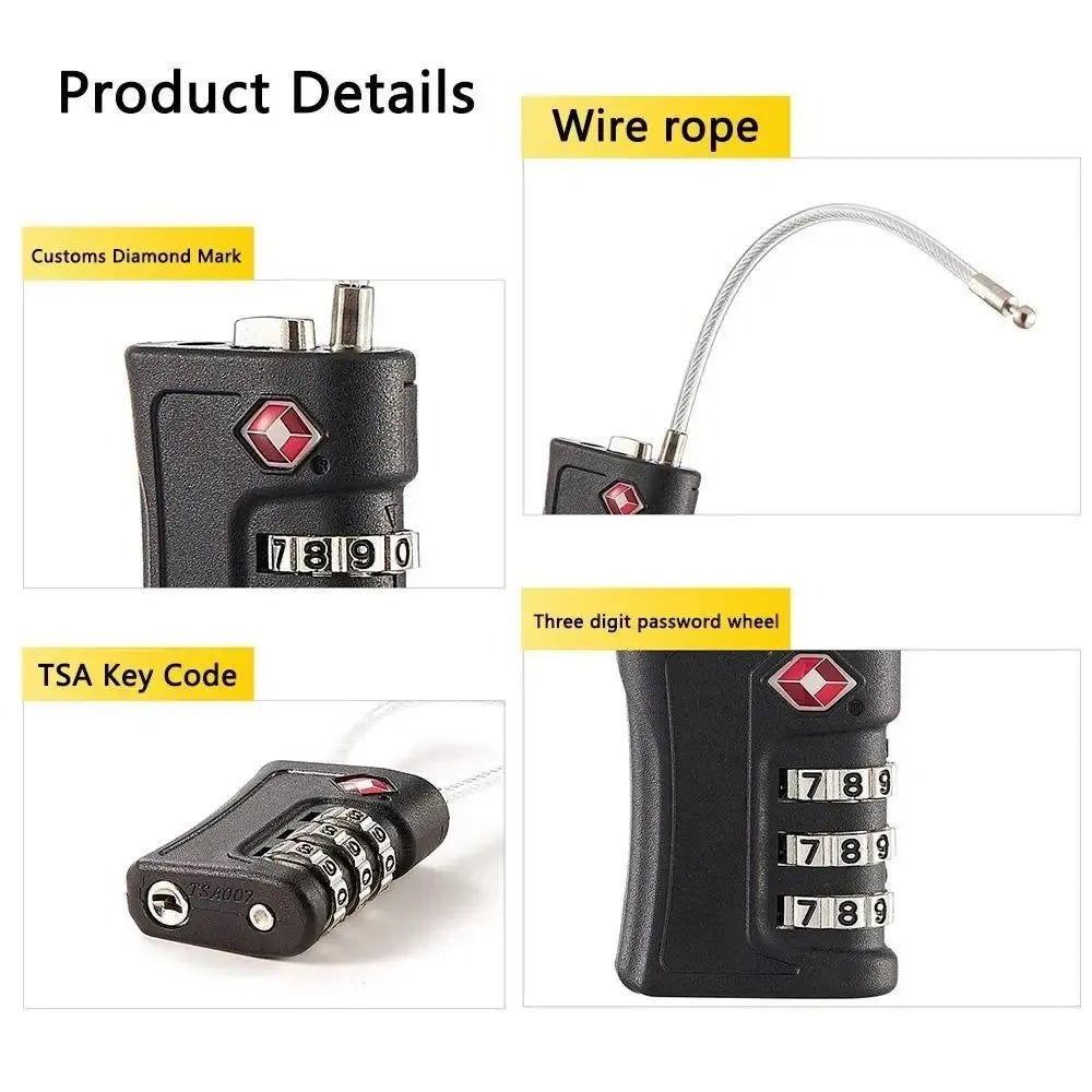 Candado TSA para Maleta con Combinación de 3 Dígitos y Cable de Acero – Candado de Viaje para Equipaje y Mochila