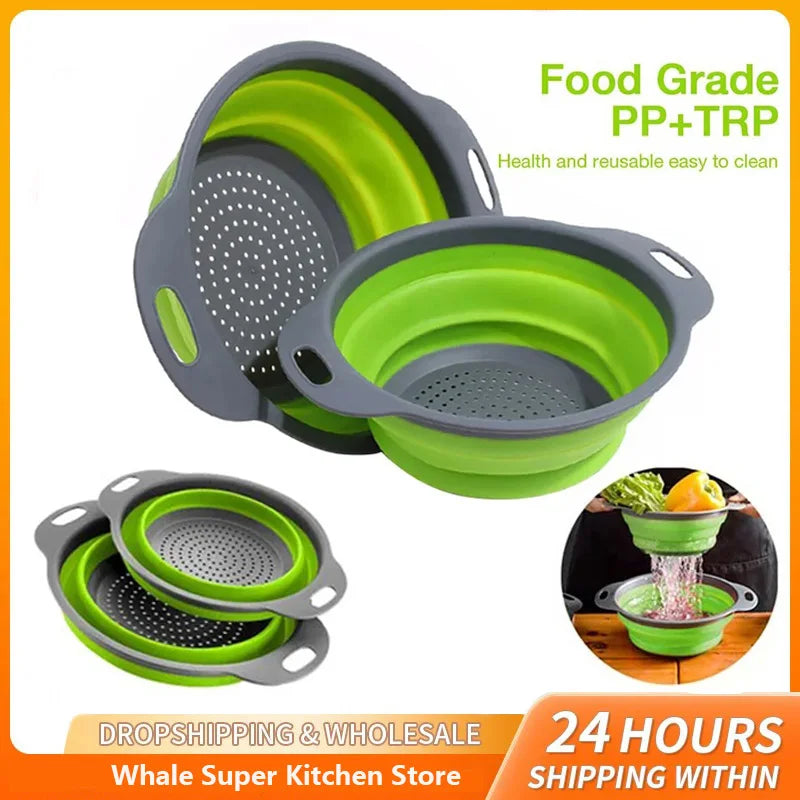 Colador Plegable de Silicona – Cesta Escurridora para Lavar Frutas y Verduras que Ahorra Espacio en la Cocina