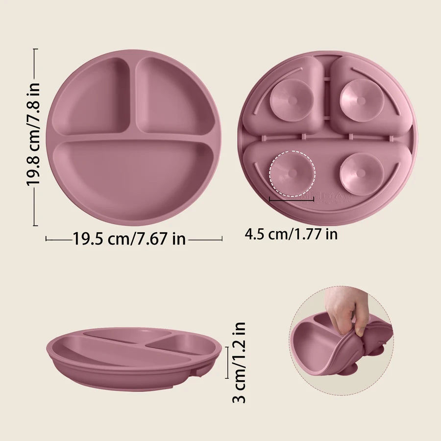 Plato de Silicona con Ventosa para Bebé – Plato Antideslizante de Alimentación Infantil con Divisiones