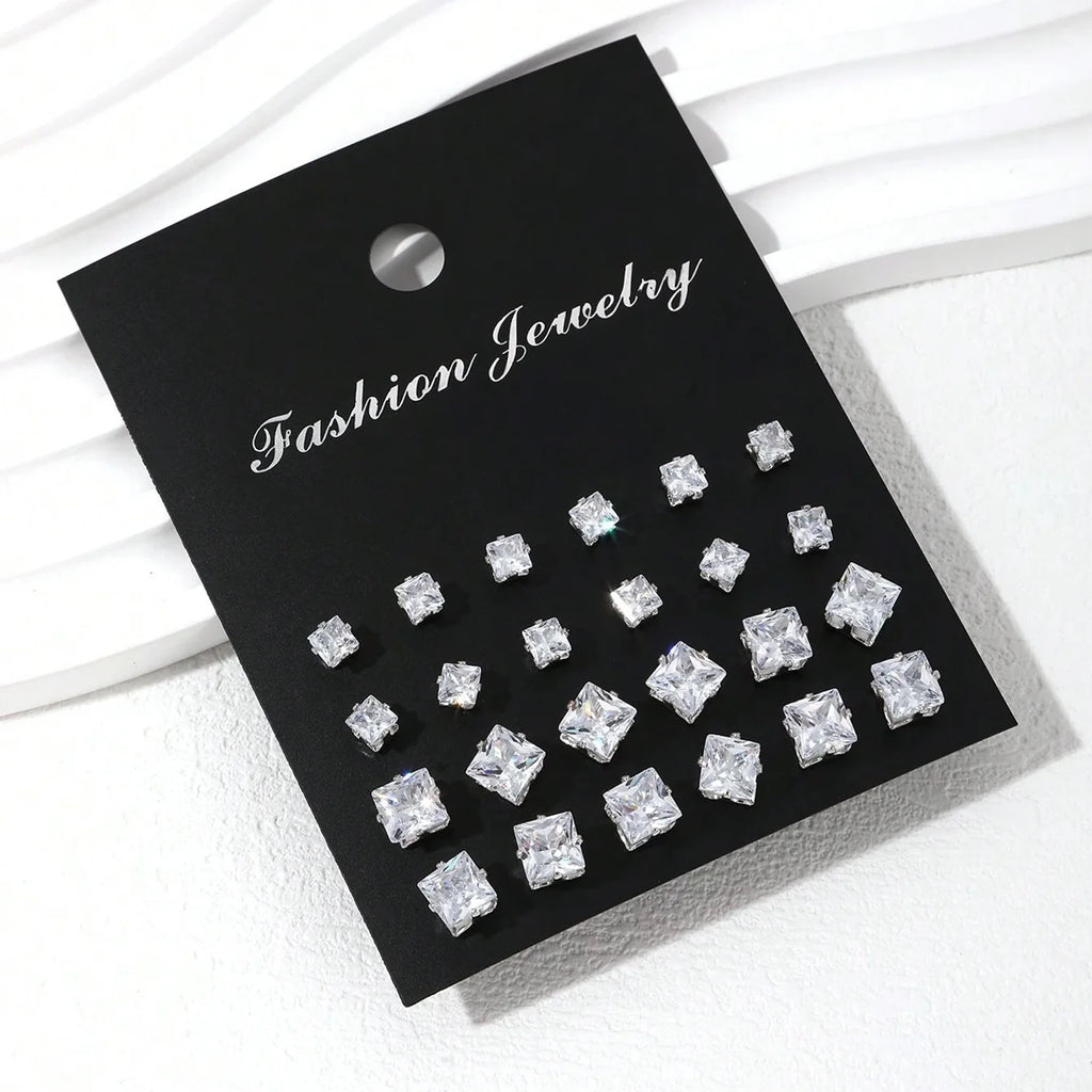 Set de 12 Pares de Aretes de Zirconia – Brillantes y Elegantes para Mujer, Ideales para Fiesta y Regalo