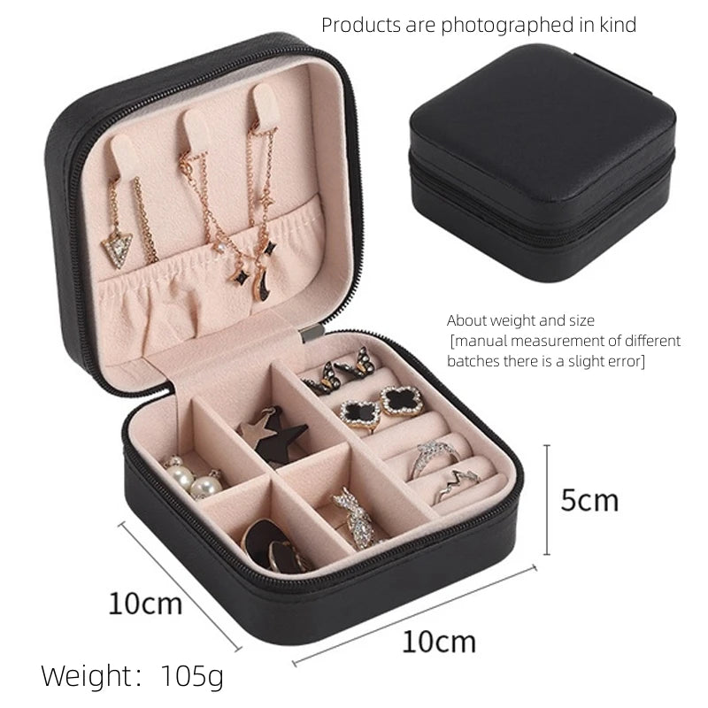 Estuche Organizador de Joyas de Viaje – Caja de Cuero PU para Anillos, Collares y Aretes
