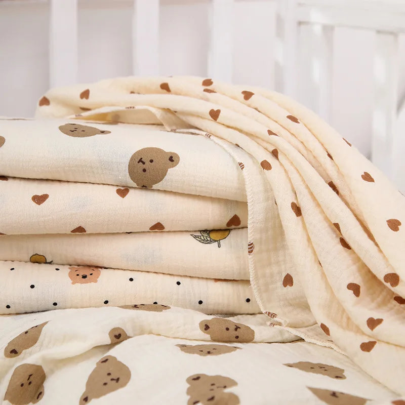 Manta de Muselina de Algodón para Bebé – Estampado de Ositos, Suave y Transpirable para Recién Nacidos