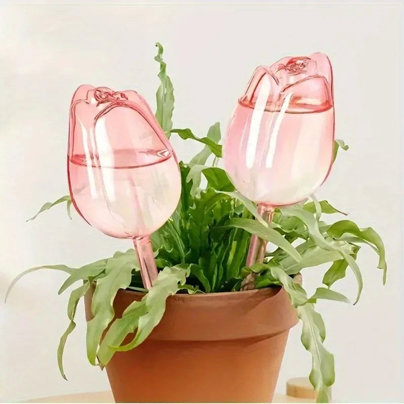 Globos de Riego Automático para Plantas Tulipán Rosa – Dispensadores de Agua por Goteo para Macetas