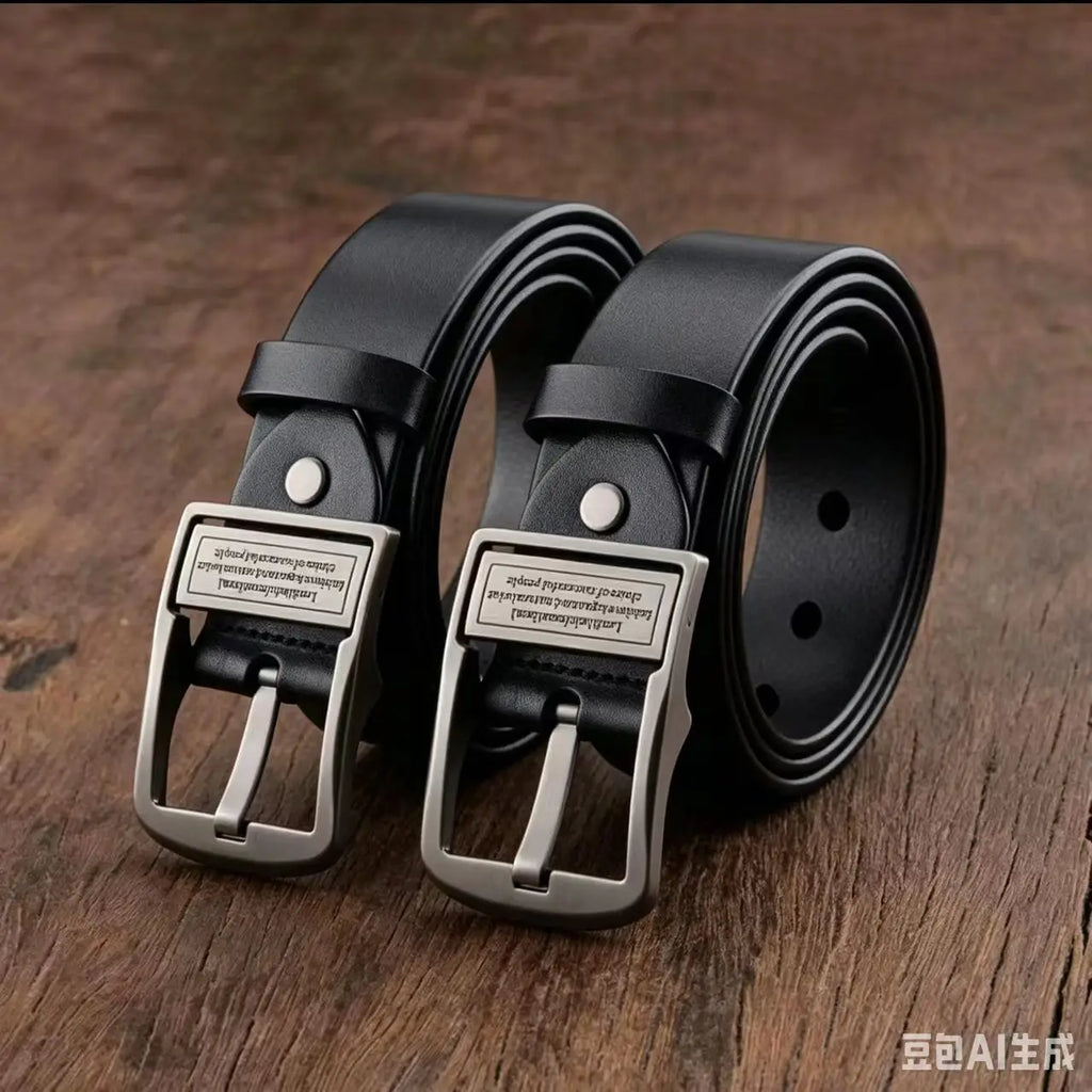 Cinturón de Cuero para Hombre – Hebilla Metálica Clásica, Set de 2 Piezas