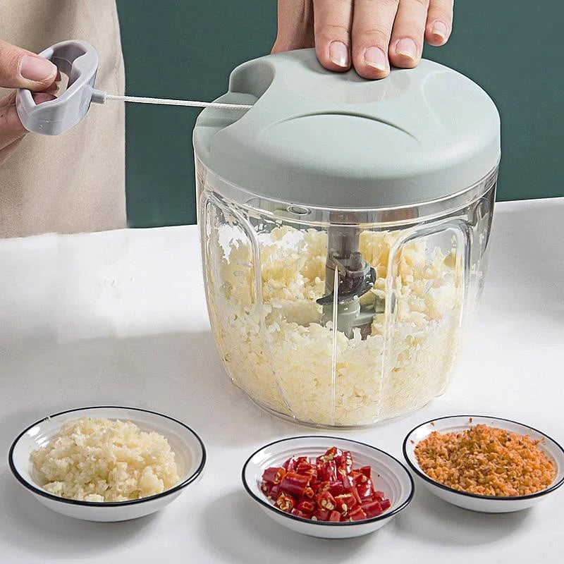 Picador Manual de Ajos y Verduras 500/900 ml – Cuerda Tirable para Cocina
