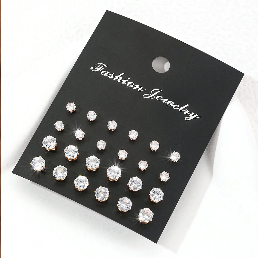 Set de 12 Pares de Aretes de Zirconia – Brillantes y Elegantes para Mujer, Ideales para Fiesta y Regalo
