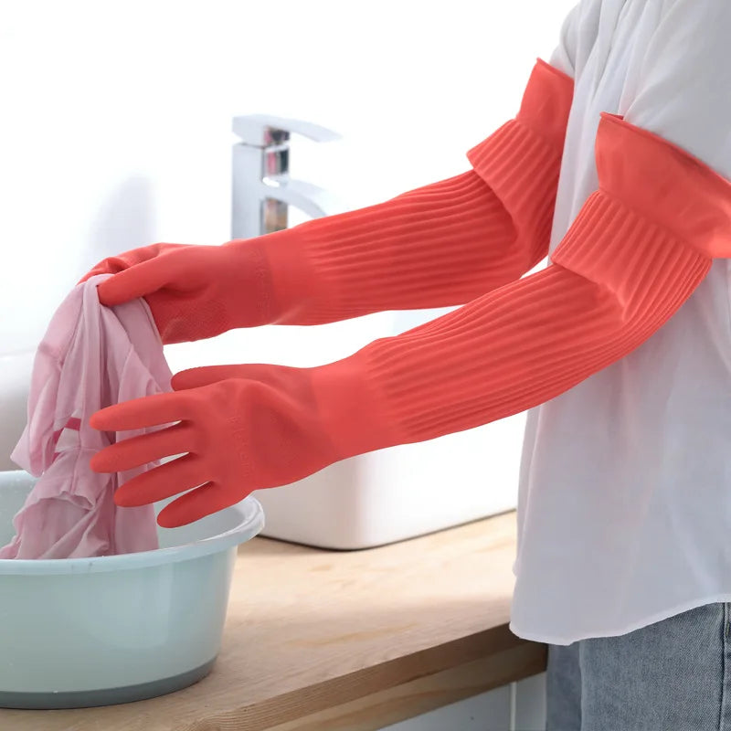 Guantes de Silicona Largos para Lavar Platos con Cerdas – Par Reutilizable e Impermeable para Cocina y Limpieza
