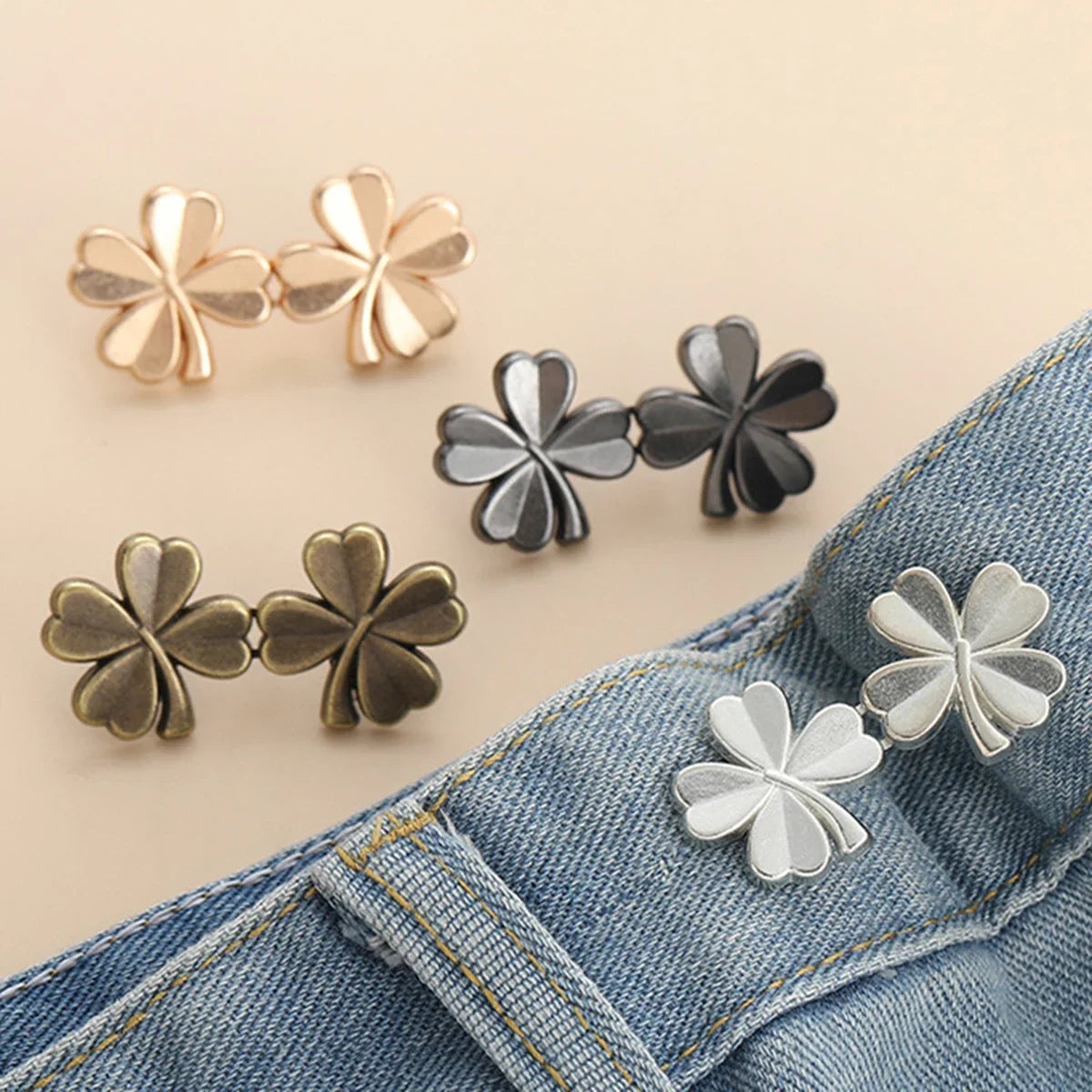 Clips Botón Ajustables para Cintura de Jeans y Faldas – Ajustador Sin Coser Desmontable (1 par)