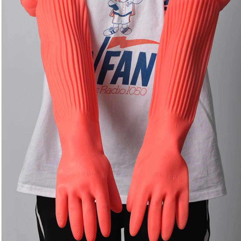 Guantes de Silicona Largos para Lavar Platos con Cerdas – Par Reutilizable e Impermeable para Cocina y Limpieza