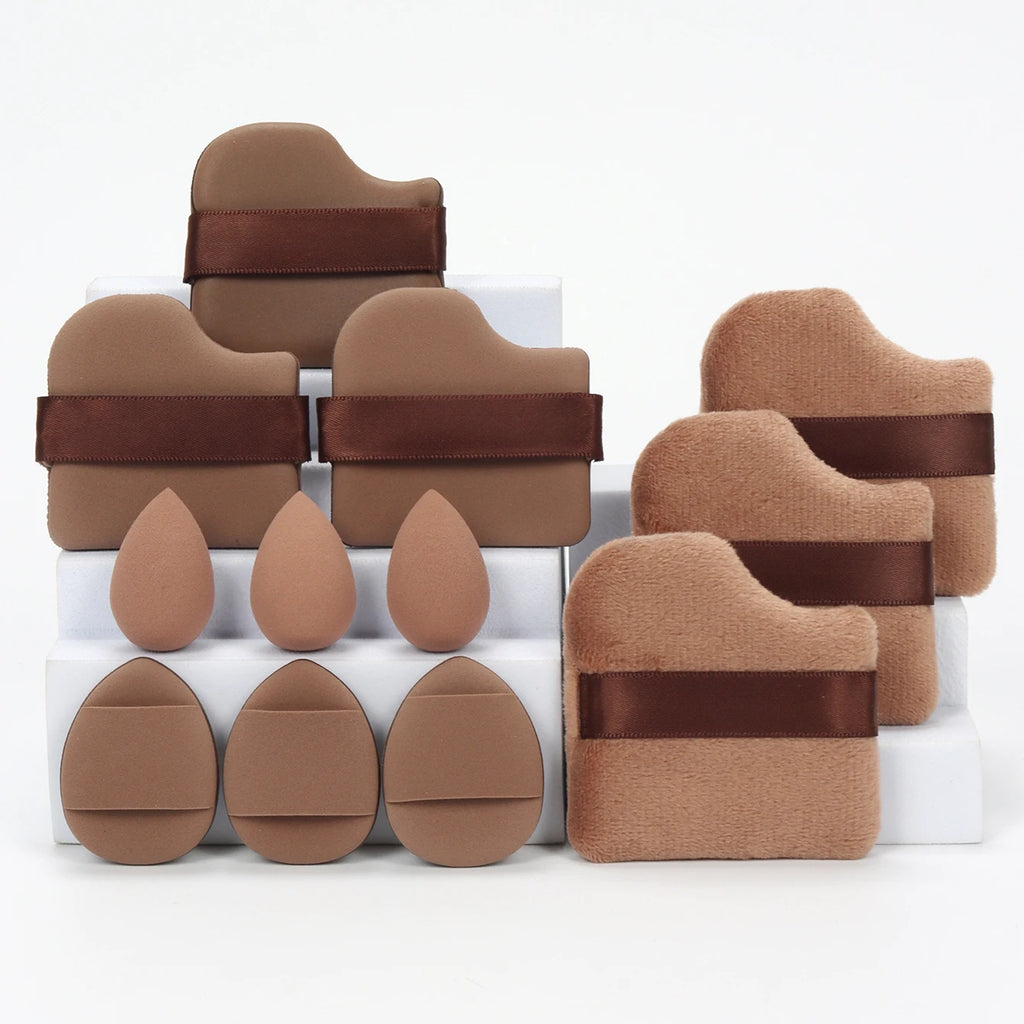 Set de Esponjas de Maquillaje de 12 Piezas – Borlas para Polvos, Mini Puffs y Beauty Blenders para Base y Corrector