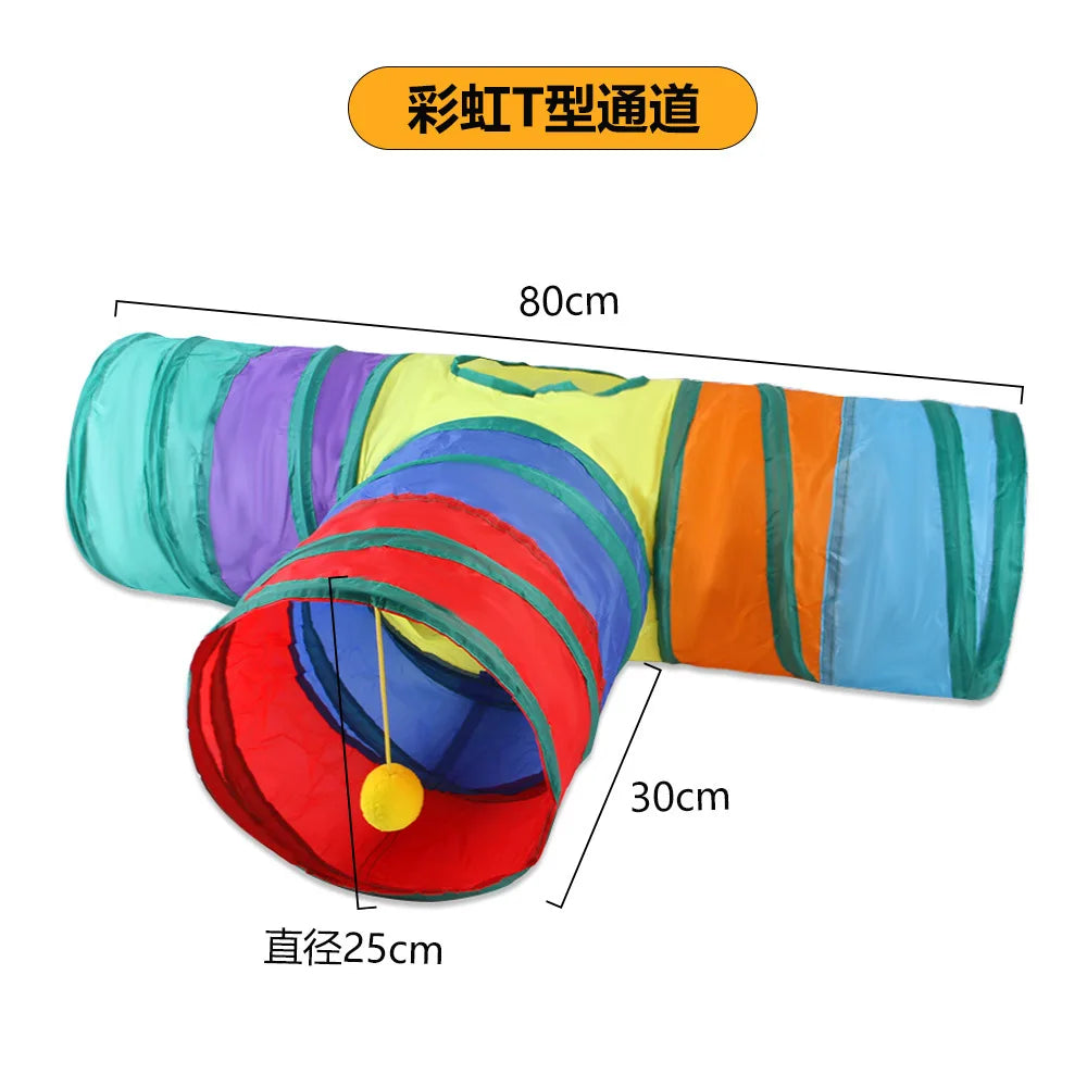 Túnel Plegable para Gatos Arcoíris 50 cm – Juguete Interactivo para Gatitos