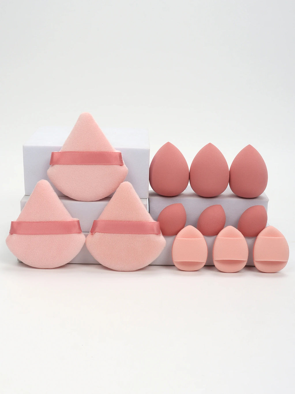 Set de Esponjas de Maquillaje de 12 Piezas – Borlas para Polvos, Mini Puffs y Beauty Blenders para Base y Corrector
