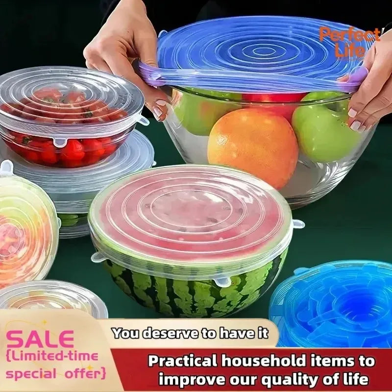 Tapas de Silicona Estirables Reutilizables Set de 6 – Cubiertas Herméticas para Bowls y Recipientes de Cocina