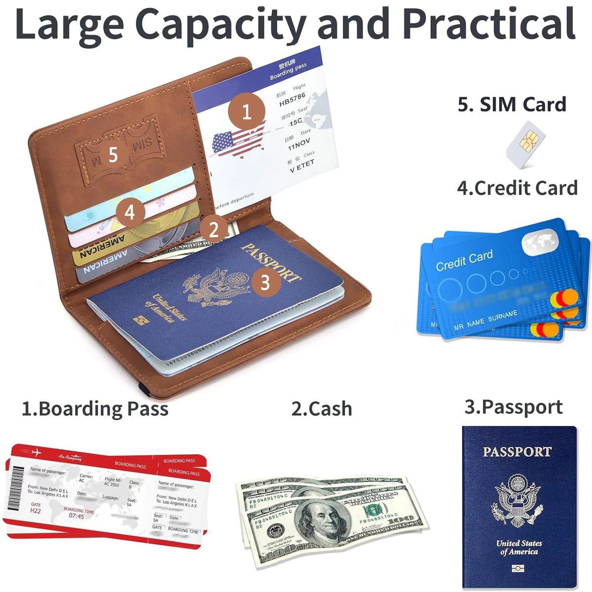 Portapasaportes de viaje con tarjetero