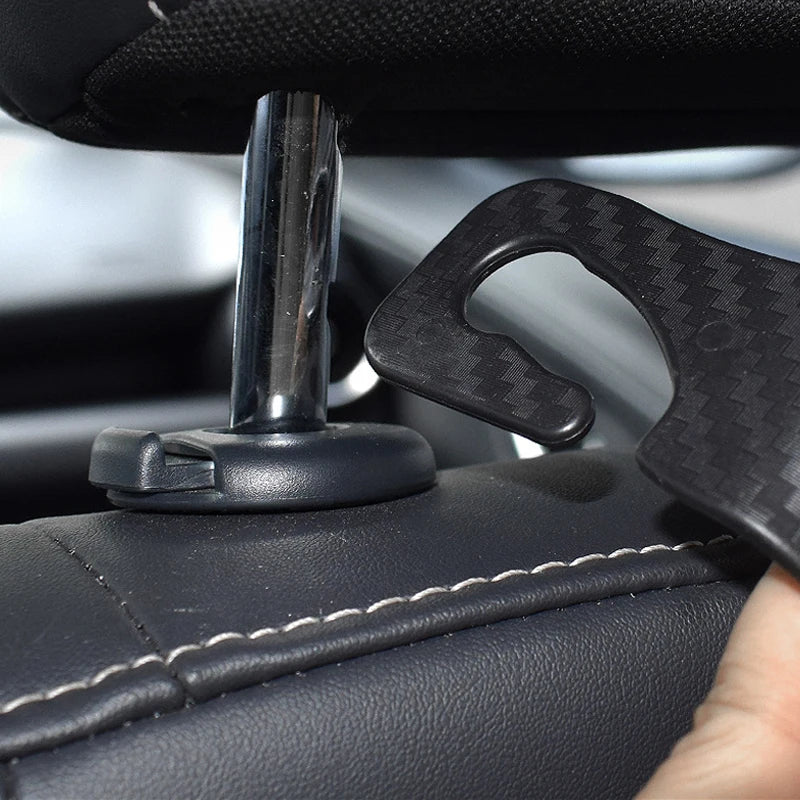 Ganchos para Reposacabezas de Auto Pack de 4 – Organizador de Asiento Trasero Efecto Fibra de Carbono para Bolsos y Ropa