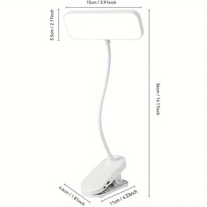 Lámpara LED de Lectura con Clip Recargable por USB – Luz Flexible de Escritorio para Estudio, Oficina y Dormitorio