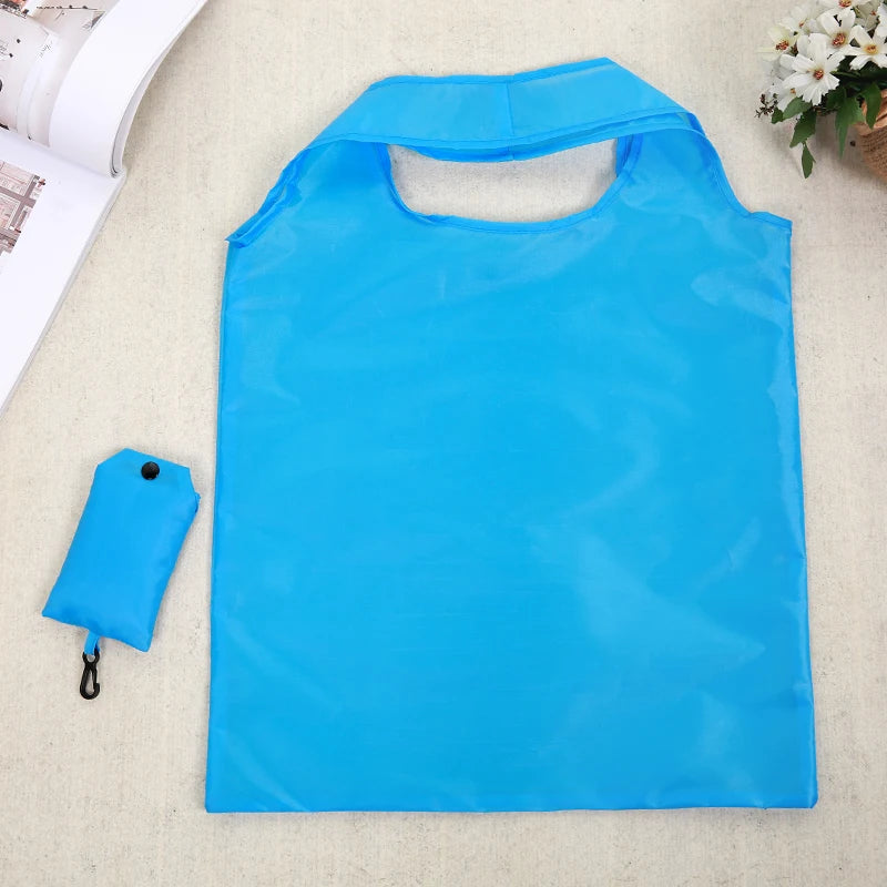 Bolsa de Compras Plegable Reutilizable de Color Liso – Bolso de Hombro Portátil para Viaje y Supermercado