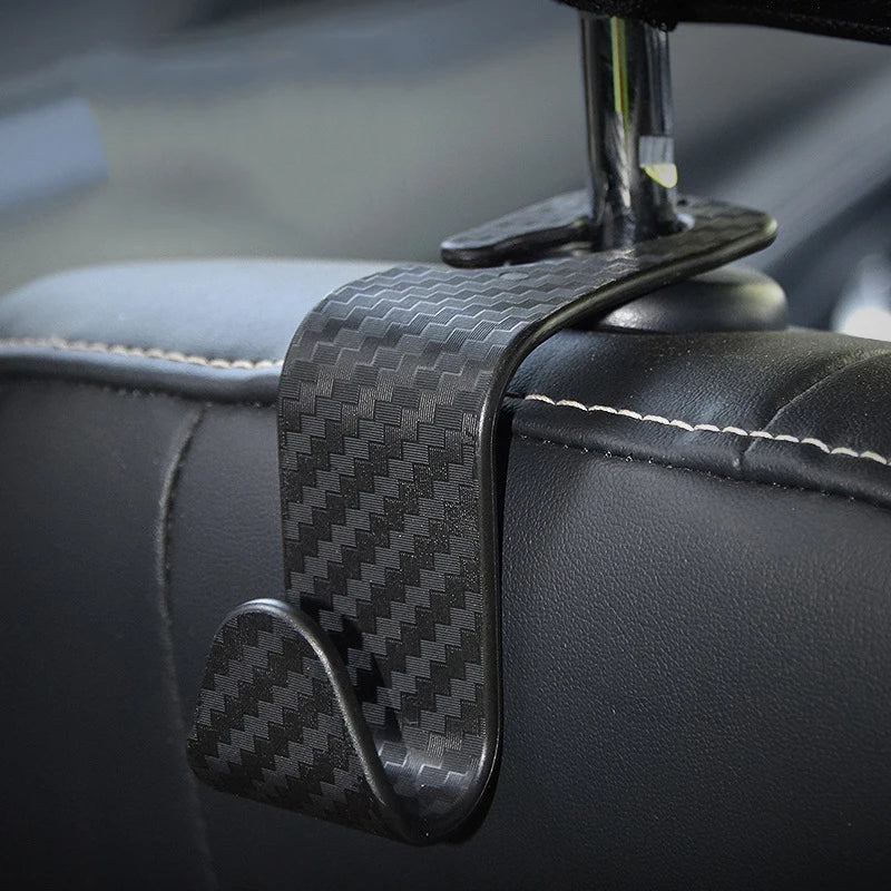 Ganchos para Reposacabezas de Auto Pack de 4 – Organizador de Asiento Trasero Efecto Fibra de Carbono para Bolsos y Ropa