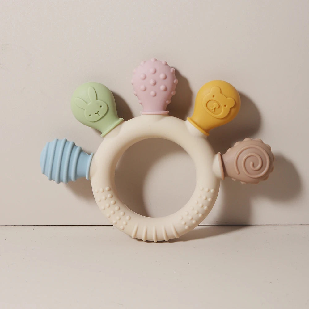 Mordedor de Anillo de Silicona Multicolor para Bebé – Juguete Sensorial de Dentición 0 a 12 Meses