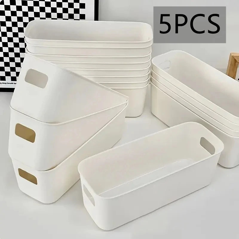 Cajas Organizadoras Multifuncionales Blancas Set de 5 – Almacenamiento Plástico de Gran Capacidad para Escritorio, Cajones y Ropa Interior