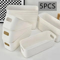 Cajas Organizadoras Multifuncionales Blancas Set de 5 – Almacenamiento Plástico de Gran Capacidad para Escritorio, Cajones y Ropa Interior