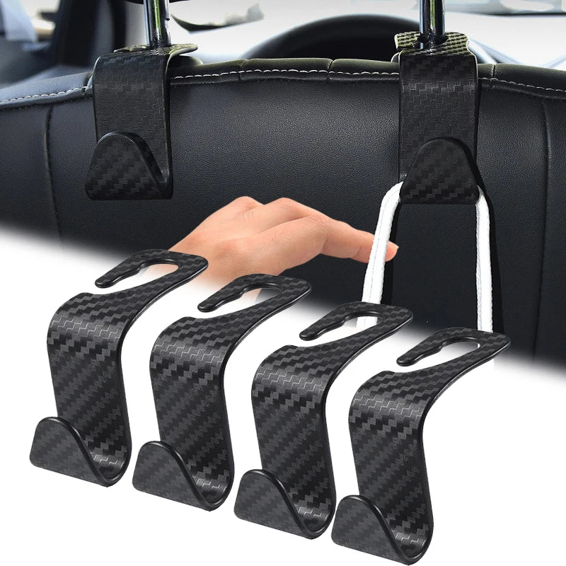 Ganchos para Reposacabezas de Auto Pack de 4 – Organizador de Asiento Trasero Efecto Fibra de Carbono para Bolsos y Ropa