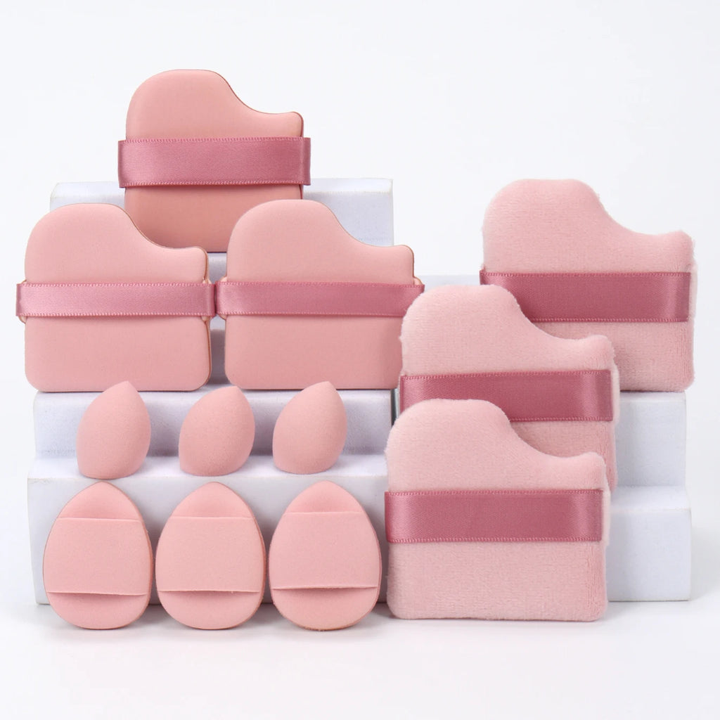 Set de Esponjas de Maquillaje de 12 Piezas – Borlas para Polvos, Mini Puffs y Beauty Blenders para Base y Corrector