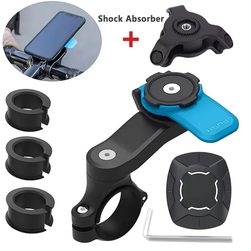 Soporte para Teléfono de Motocicleta y Bicicleta – Giratorio 360° Desmontable con Absorción de Impactos para Manillar