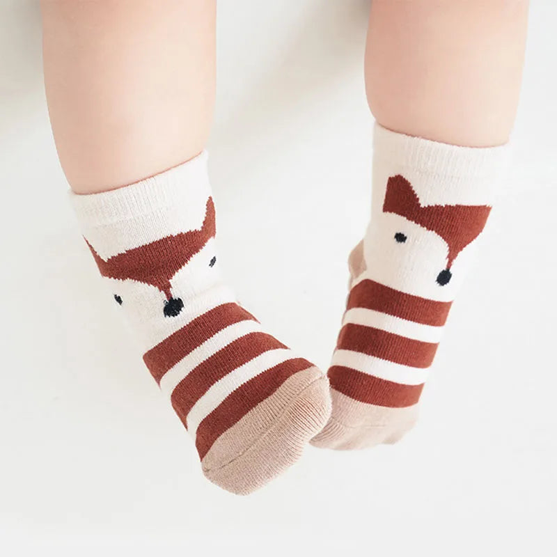 Calcetines antideslizantes para bebé de 0 a 12 meses, 5 pares con dibujos de animales