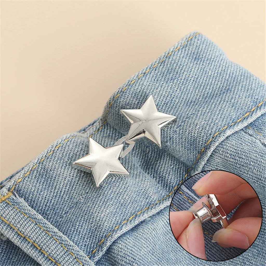 Clips Botón Ajustables para Cintura de Jeans y Faldas – Ajustador Sin Coser Desmontable (1 par)
