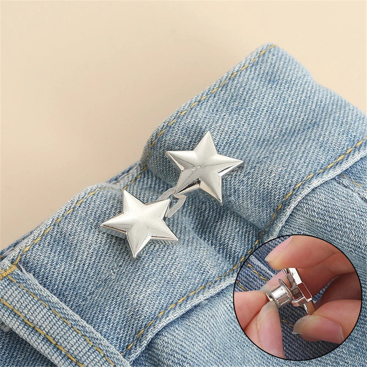 Clips Botón Ajustables para Cintura de Jeans y Faldas – Ajustador Sin Coser Desmontable (1 par)